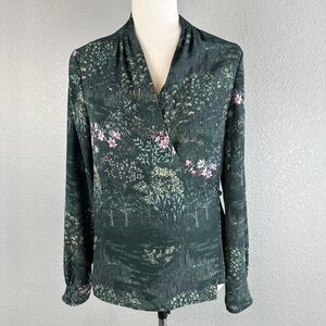 Ted Baker Womens Thessie Pintuck Wrap Blouse Top Size 1 XS Green Floral